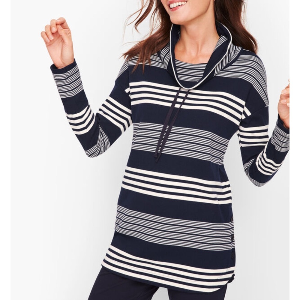 T By Talbots MULTI STRIPE COWLNECK PULLOVER Size Medium